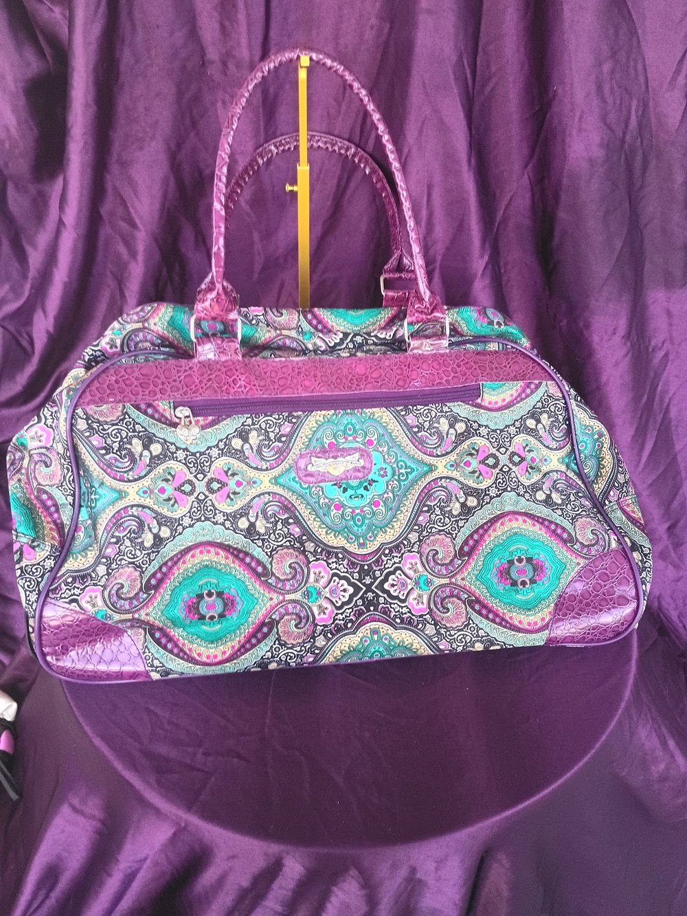 Kathy Van Zeeland Purple Paisley & Teal Roller Travel Tote💜🩵💜🩵 - Picture 15 of 15